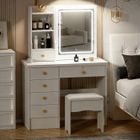 FIANAO Coiffeuse avec miroir avec éclairage, Coiffeuse de chambre 4 tiroirs, avec lumière, blanc, 80x40x137cm