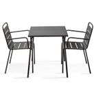 Ensemble table de jardin carrée et 2 fauteuils acier gris Palavas, Oviala