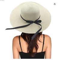 Chapeau de paille pour femme - Marque inconnue - Protection UV - Large bord - Pour plage et voyage