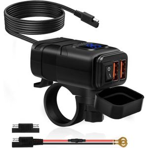 Chargeur USB Moto Double Port Étanche 4.2A + Câble 3-en-1 Type-C/Micro USB – Interrupteur ON/OFF + LED, Idéal Pour Balades Moto