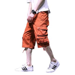 PANTACOURT Cargo pantacourt homme multi-poches couleur unie de Marque shorts hommes militaires sports d'été-Orange