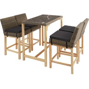 Ensemble table et chaise de jardin TECTAKE Ensemble Table en rotin avec 4 chaises KUTINA Résistant aux intempéries et résistant aux UV - Marron Naturel
