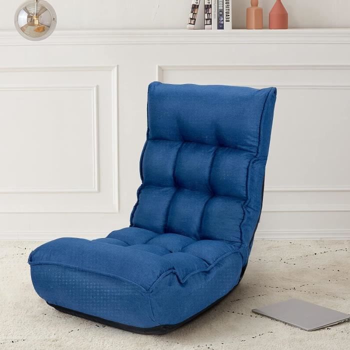 Chauffeuse - matelas d'appoint pliant - fauteuil convertible - inclinaison  dossier réglable 5 positions - tissu polyester aspect lin gris clair bleu