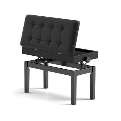 Banc De Piano Réglable Avec Rangement - Bois Massif - Coussin Cuir Synthétique - Blanc - Capacité 150kg
