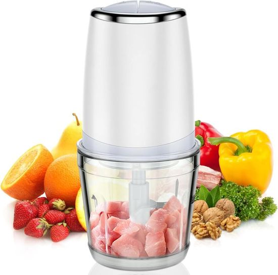 Hachoir électrique ESoundvol 400 W – Bol En Verre 2 L, 4 Lames Inox – Pour Légumes, Fruits, Noix, Aliments Bébé