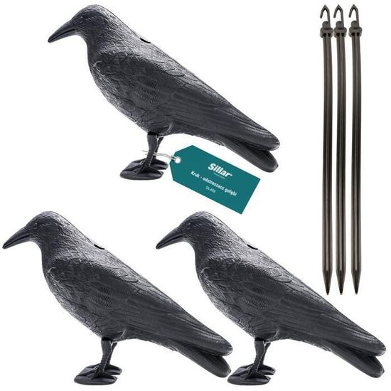 Lot 3 Corbeaux Effaroucheurs Pigeon - Corbeau Factice Résistant Intempéries 36 Cm Avec Piquet