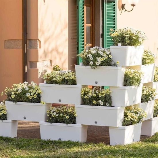Jardinières et pots de fleurs - Kit 5 jardinières modulables - 59 x 23 cm - Blanc