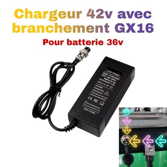 Chargeur 36V/42V 2A, prise GX16-3 - Trottinette électrique
