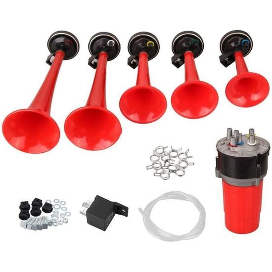 La Cucaracha 5 trompettes 12 V 125 dB Compresseur de klaxon musical rouge pour voiture et camion