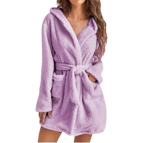 Peignoir polaire femme hiver Couleur Unie Court Poches Laterales Femme Polaire Leger et doux En flanelle Grande taille Violet S Cdiscount Maison
