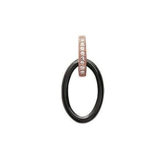 Pendentif plaqué or rose maillon ovale en céramique noire et zirconium