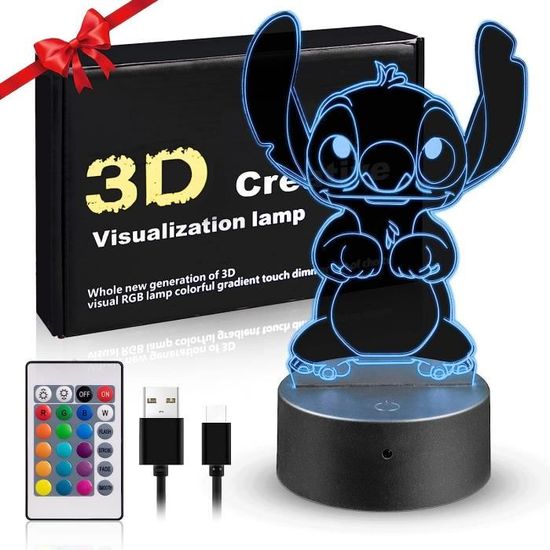 Veilleuse Stitch LED 3D Intelligente Avec Télécommande - 16 Couleurs - LOUHH - Pour Chambre D'enfant