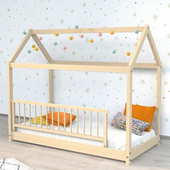Lit Cabane En Bois Massif PANDA - 70x140 Cm - Style Scandinave - Brut - Sans Matelas - 6