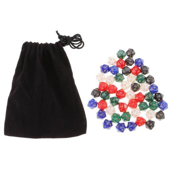 Skylety Lot de 50 dés polyédriques avec pochette noire compatibles avec les jeux de rôle RPG MTG Assortiment multicolore (style à 10 faces