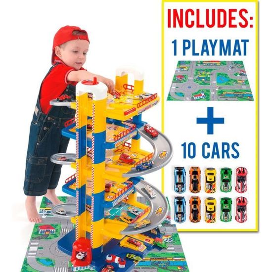 Garage De Voitures Pour Enfants 3 étages - 142 Pièces Avec Station-service, Grue, Toboggan - 6 Voitures Incluses - Cadeau Pour 4 à 10 Ans