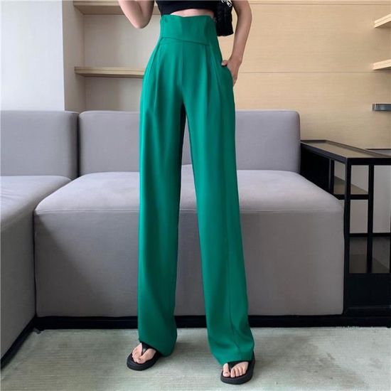 Lishang Pantalon Lin Femme été Taille Haute Décontracté Pantalon Leger ete avec Poches Vetement Femme pour Casual Plage Blanc S