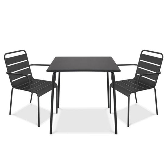 Ensemble table et fauteuils empilables de jardin OVIALA Palavas en acier gris