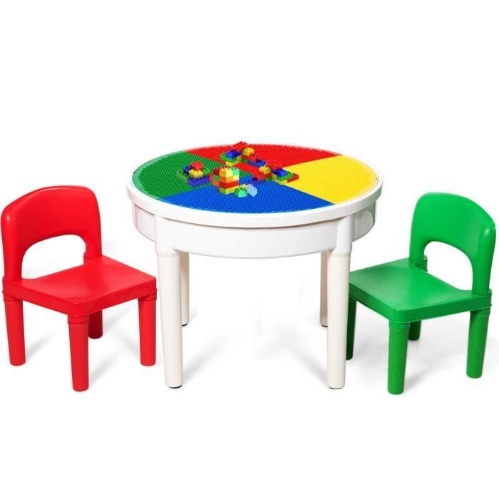 Ensemble Table et 2 Chaises 3 en 1 Multi-Usage Activités de Construction avec 300 Blocs de Constructions pour Enfants 3 ans +