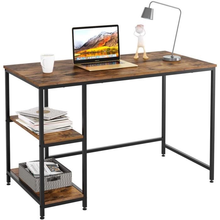 Table D'ordinateur Avec EtagèresTable De Bureau en Bois Métal Vintage Noir Design Industriel 120x60x76cm (L xlxh)