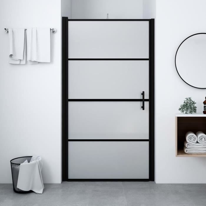 Porte de douche Style Contemporain - Paroi de douche - Verre trempé dépoli 91x195 cm Noir élégant ♫41238