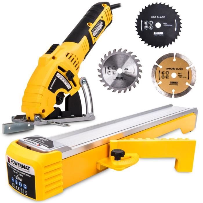POWER TOOL - Scie circulaire de précision 1200W + Patin - Régime 7400 tr./min - Profondeur de coupe 0 - 25 mm - Atelier Bricolage -