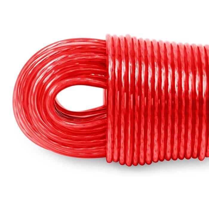 LaundrySpecialist Corde à Linge de 50 mètres avec Armature en Acier de Extra-Robuste et Extra-Longue. Soin du linge materiel. Rouge