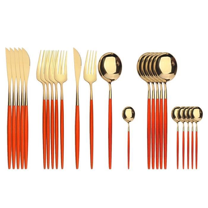 Services de table,Couverts de table en acier inoxydable,24-30-36 pièces,de noël,rouge,vert,noir,or,cuillère - Type red gold 24