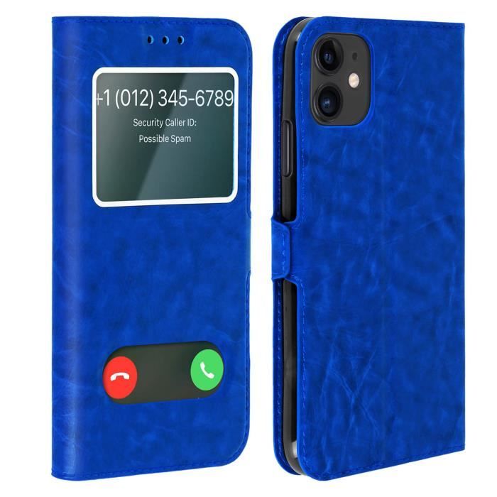 Housse iPhone 11 Protection Double Fenêtre Fonction Support - bleu Bleu