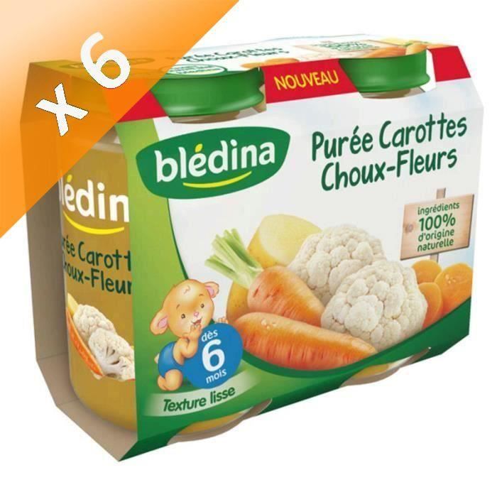 Lot de 6 - BLEDINA Petits pots Purée carottes choux-fleurs - 2x200 g - Dès 6 mois