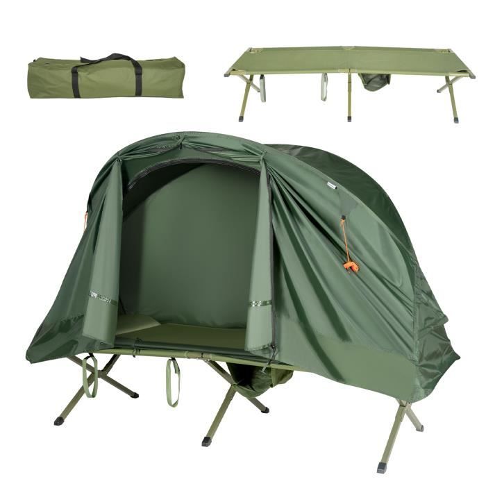 GOPLUS Lit de Camping pour 1 Personne,Tente Pliable avec Lit Surélevé et Tapis de Couchage,Poche de Rangement pour Chaussures,Vert