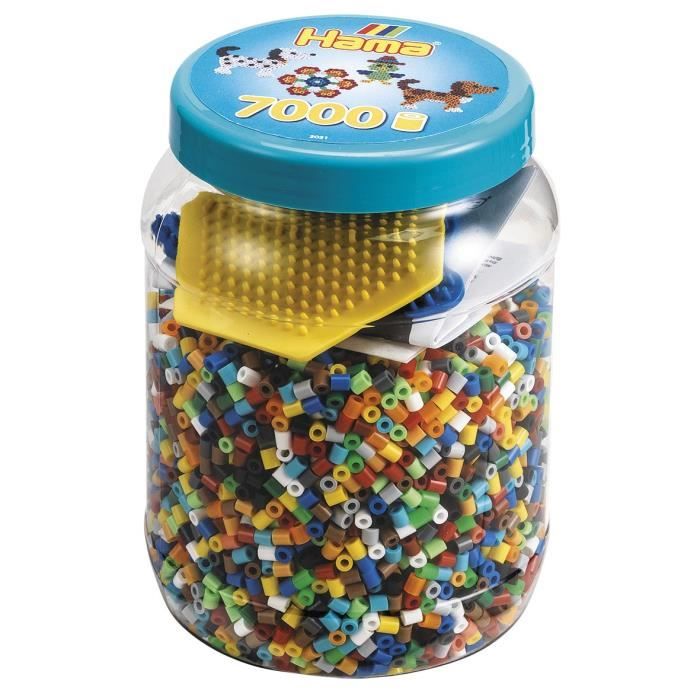HAMA - Pot de 7000 perles à repasser taille MIDI et 2 plaques (Hexagonale et Chien) - Loisirs créatifs - Dès 5 ans