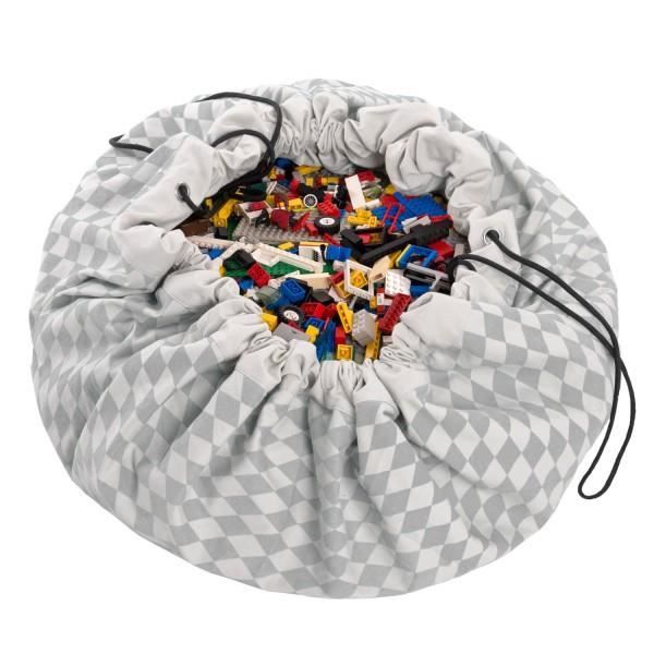 Sac a jouet coton pour vetements et jouets 2 en 1 tapis de jeux rond 120cm Gris Sac Tapis de Jeu
