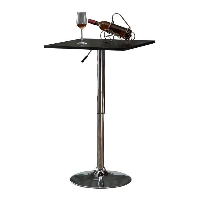 Table de bar table bistro chic style contemporain table carrée hauteur réglable dim. 60L x 60l x 82-103H cm métal chromé MDF noir