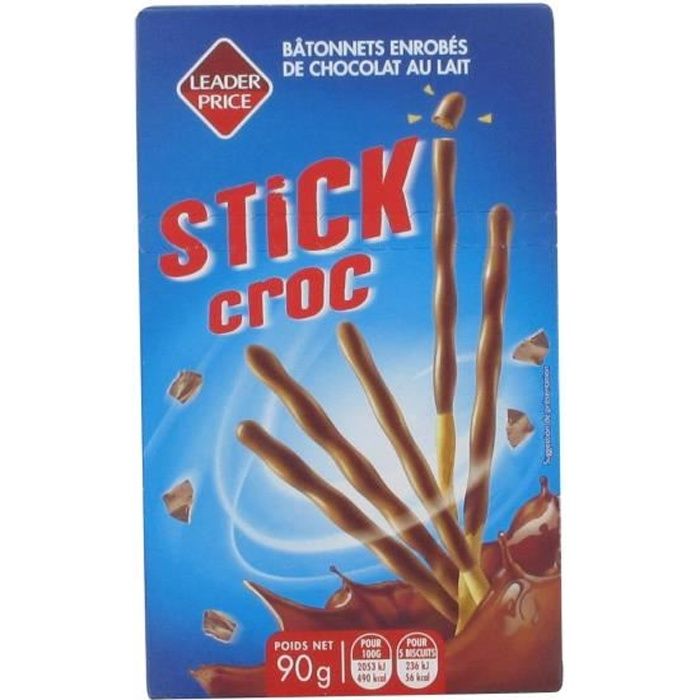 Biscuits stick croc bâtonnets enrobés de chocolat au lait - 90g