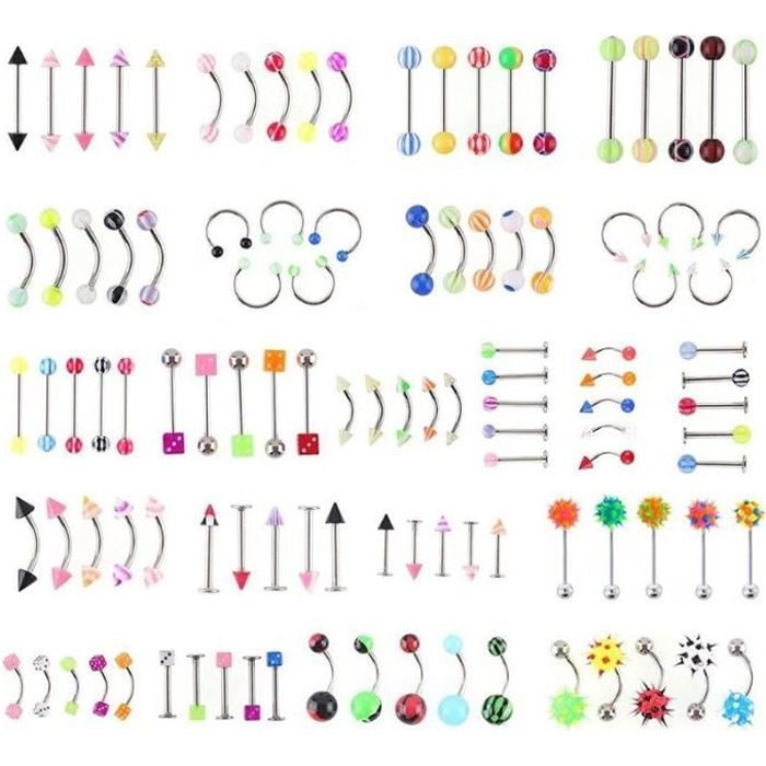 110pcs en acier inoxydable oeil de nombril ventre lèvre lèvre anneau nez bar bagues bijoux piercing corporant
