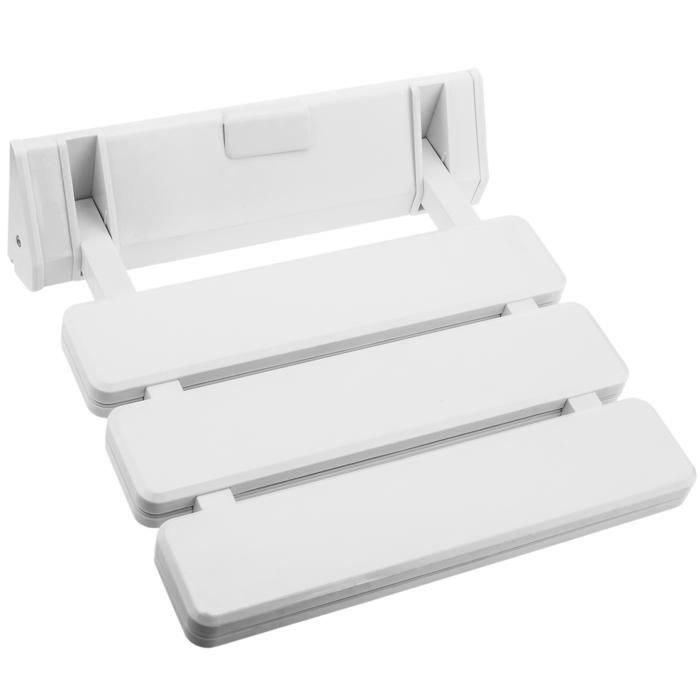 Siège de douche rabattable. Chaise pliant en plastique et aluminium blanc