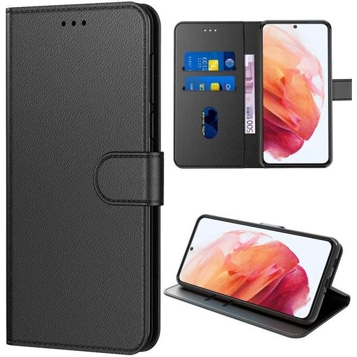 Coque Samsung Galaxy S22 Protection Antichoc Effet Cuir Flip Noir