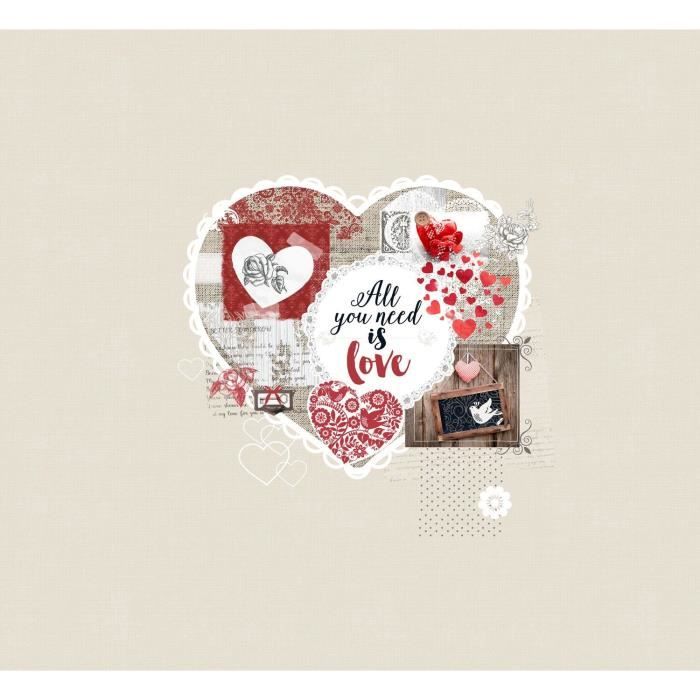 SOLEIL D'OCRE Plaid polaire WINTER HEART 130x150 cm - Beige et rouge