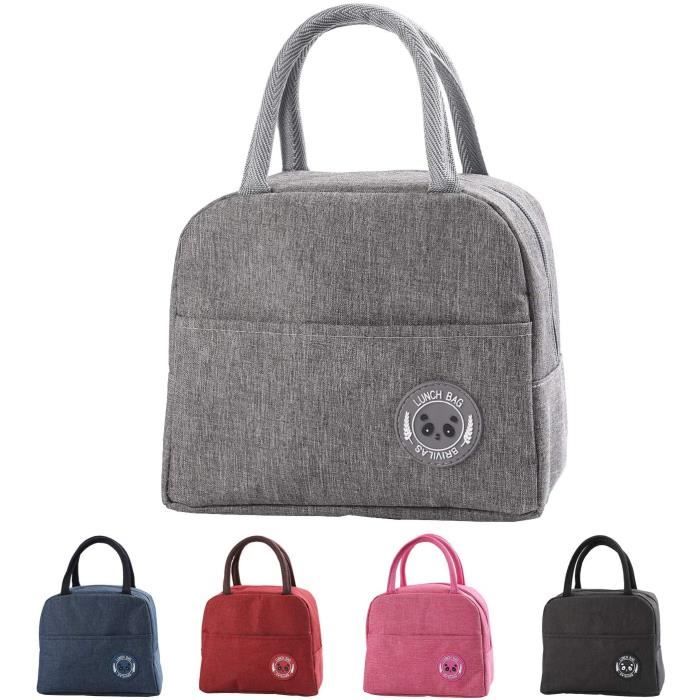 Sac Isotherme Repas Bureau Lunch Bag Sac de Transport Repas Pique-Nique Sac de Poche Toile Imperméable isol Gris