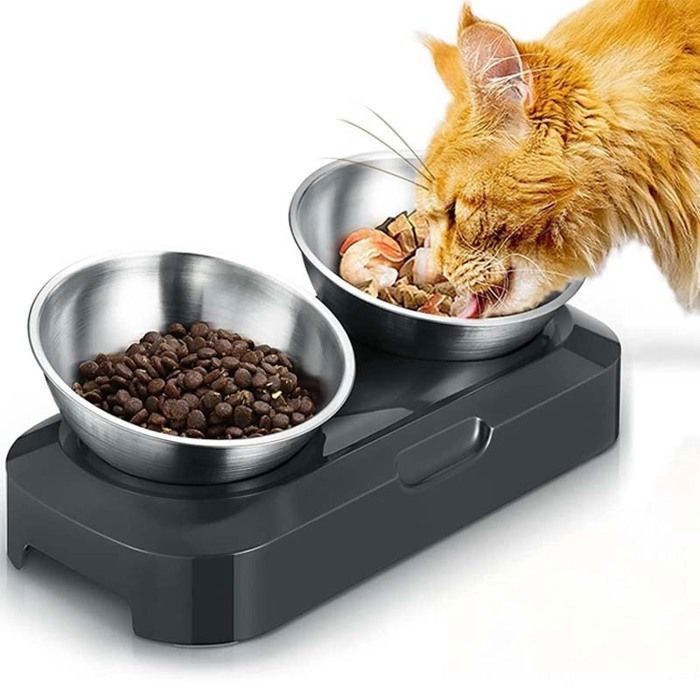 Comparer les prix de Gamelle Chien Chat Surélevé en Acier Inoxydable, 400mlx2 Bol Double pour Chat Chien d'alimentation, Antidérapants sans Déversement