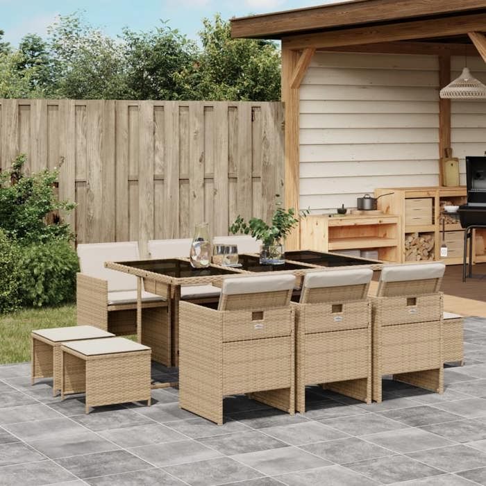 vidaXL Ensemble à manger de jardin 11 pcs Poly rotin