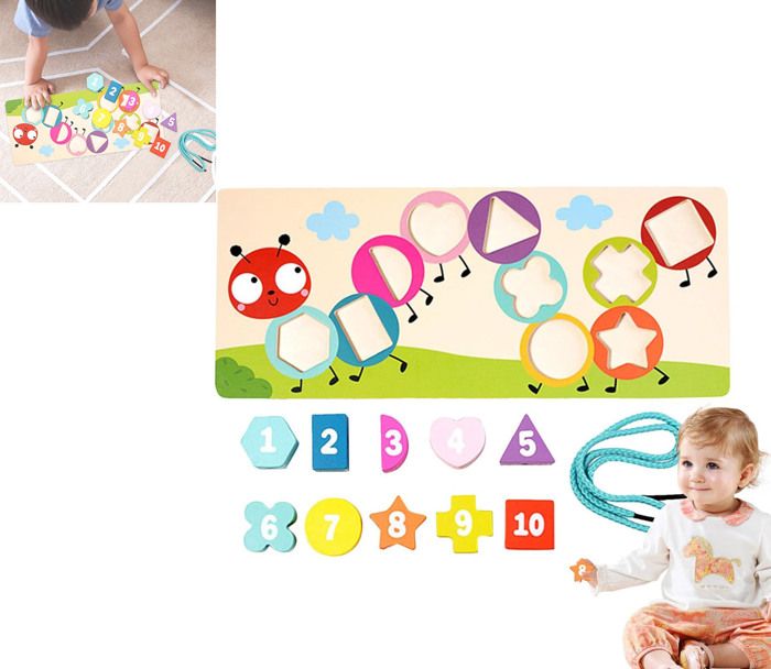 XINNIAN Jouet De Laçage En Bois – Alphabet 26 Lettres + Chiffres 0-9 + 8 Lacets – Montessori Dès 3 Ans
