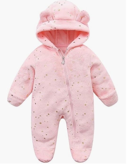 Combinaison Hiver Polaire Bébé 0-12 Mois - Grenouillère Chaude Avec Capuche à Oreilles Ours