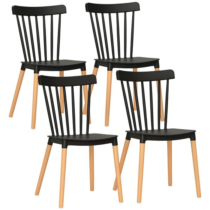 Lot de 4 chaises de salle à manger - HOMCOM - style scandinave - assise en polypropylène - pieds en hêtre - 48 x 525 x 83 cm noir