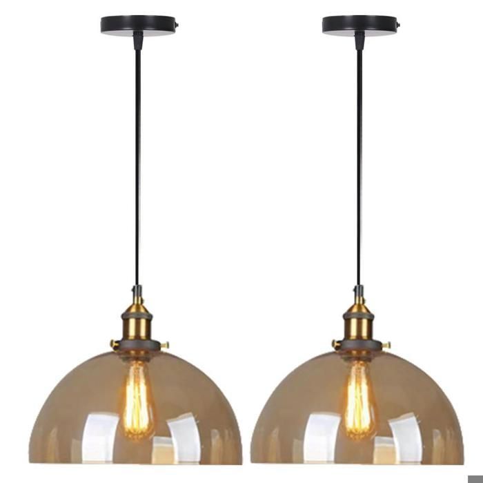 WOTTES Verre Rétro Suspension Luminaire Industrielle Vintage Lustre Eclairage de Plafond Lampe Design Verre Brun Ø20CM 2PCS