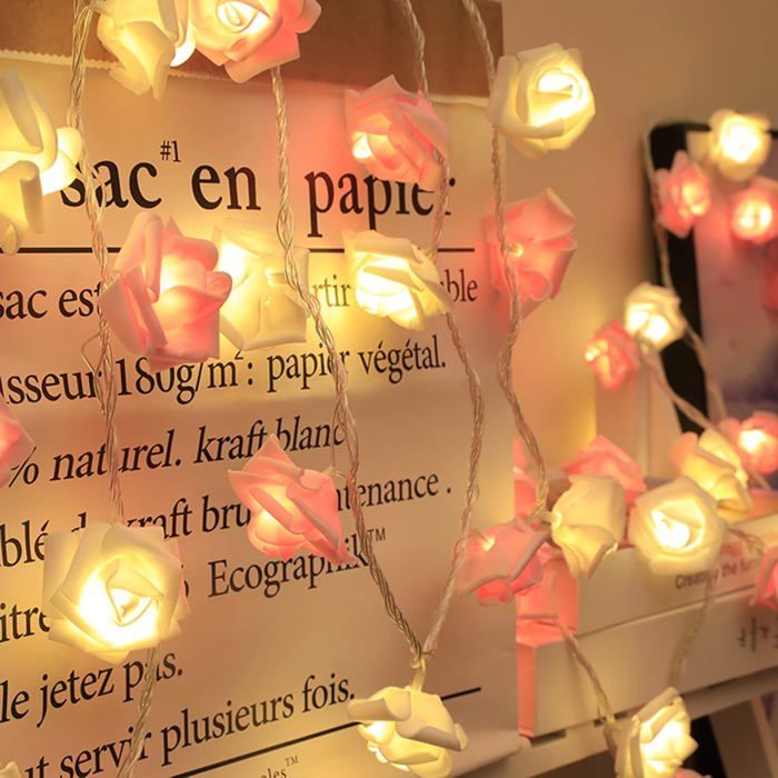 Guirlande Lumineuse Rose Guirlande Lumineuse Jardin Guirlande Lumineuse LED 6M Blanc Chaud 40LED Fonctionne sur Piles