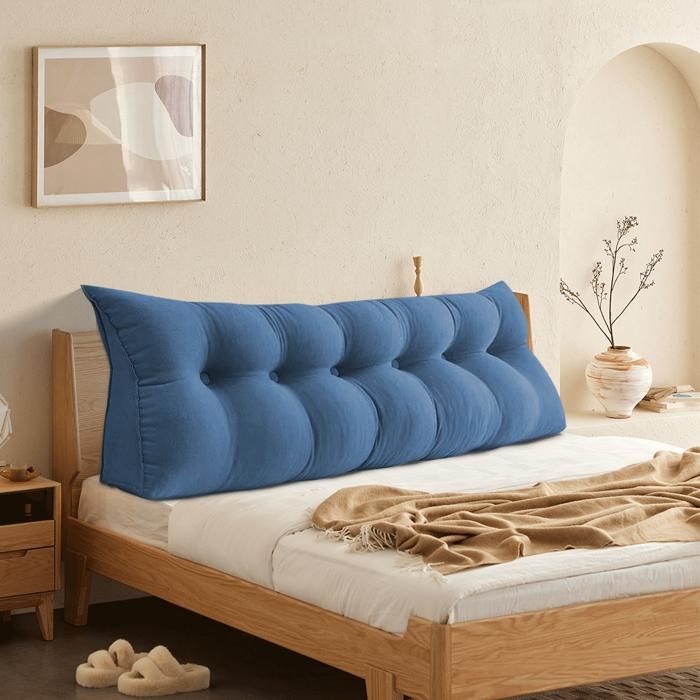 Bleu-180cm Coussin de Lecture pour lit et canapé Coussin de Dossier Triangulaire Coussin Lombaire de tête pour lit Housse