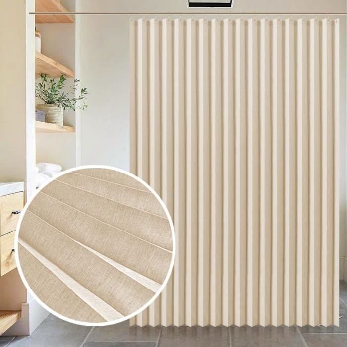 Rideau de douche - PZCC - Lin - Imperméable - 180x200 cm - Beige
