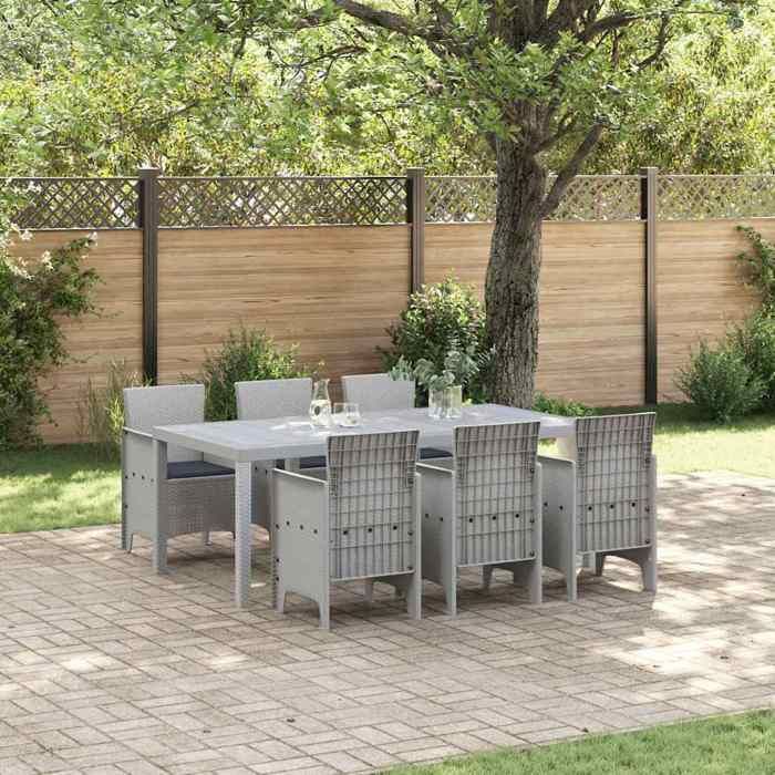 vidaXL Ensemble de salle à manger de jardin 7 pièces pour 6 personnes en gris clair  Table de jardin avec coussins style 3378730