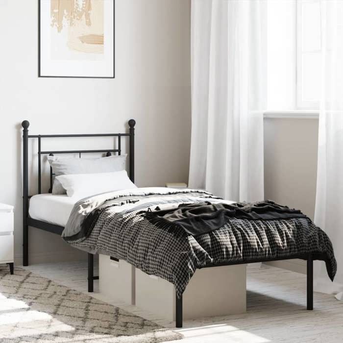 CLARENCE® Cadre de lit - (Taille unique) - Lit simple - métal sans matelas - avec tête de lit noir 75x190 cm - LV7929